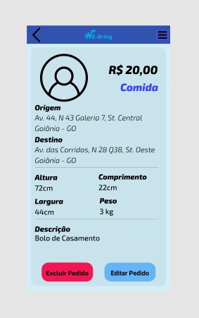 Após solicitar uma entrega, todos os dados aparecerão no app para o bringer, empreendedor e cliente